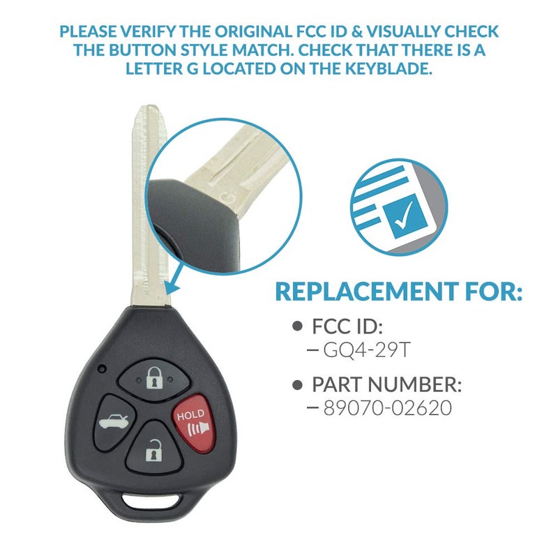 Keyless2Go Replacement for New Keyless Entry Remote Car Key for Select Vehicles GQ4-29T with G Chip - Image 4